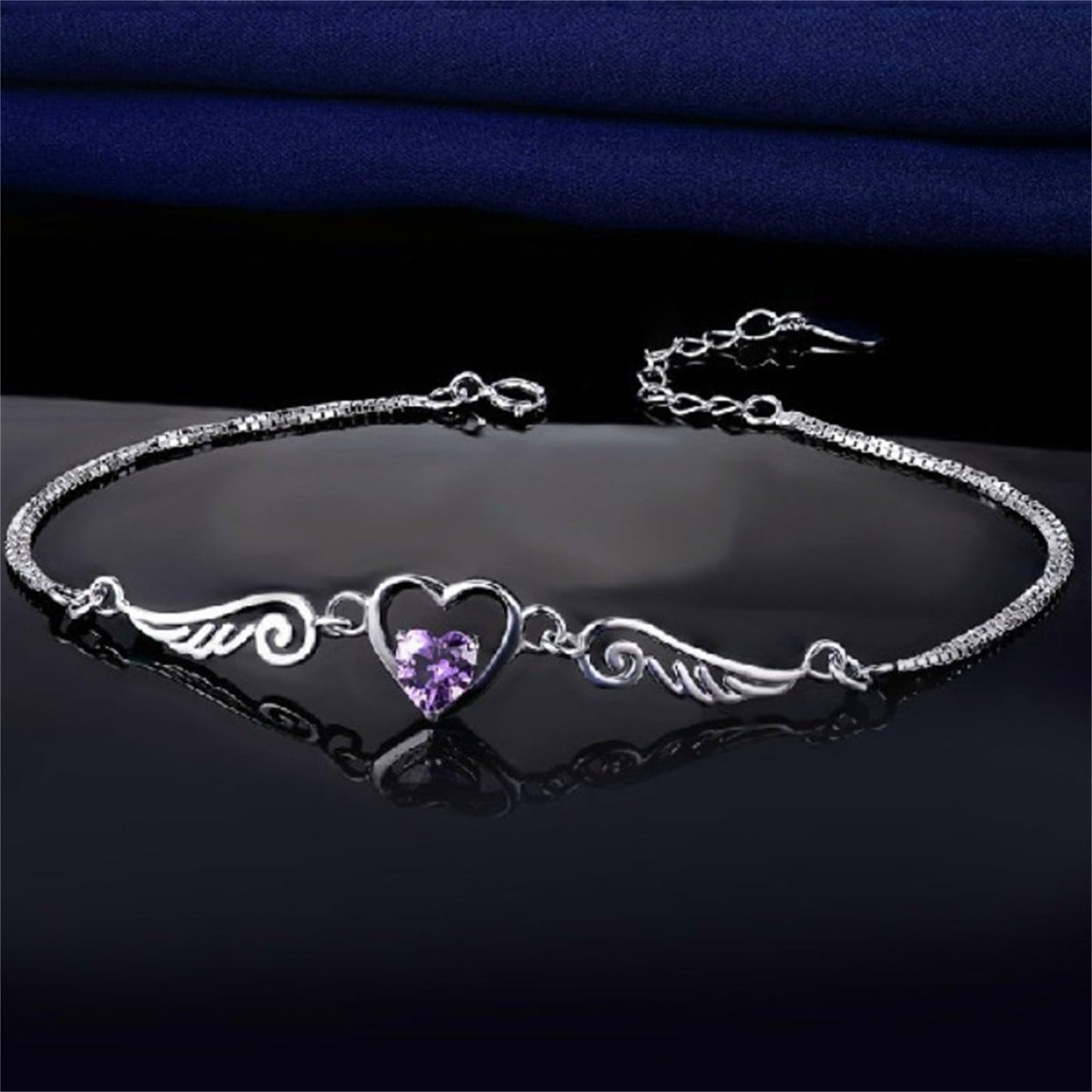 HoD | Special 925 Sterling Silver Bracelet Simple Adjustable Bangle Love Heart Bracelets for Womens Girls Cubic Zirconia Birthstone