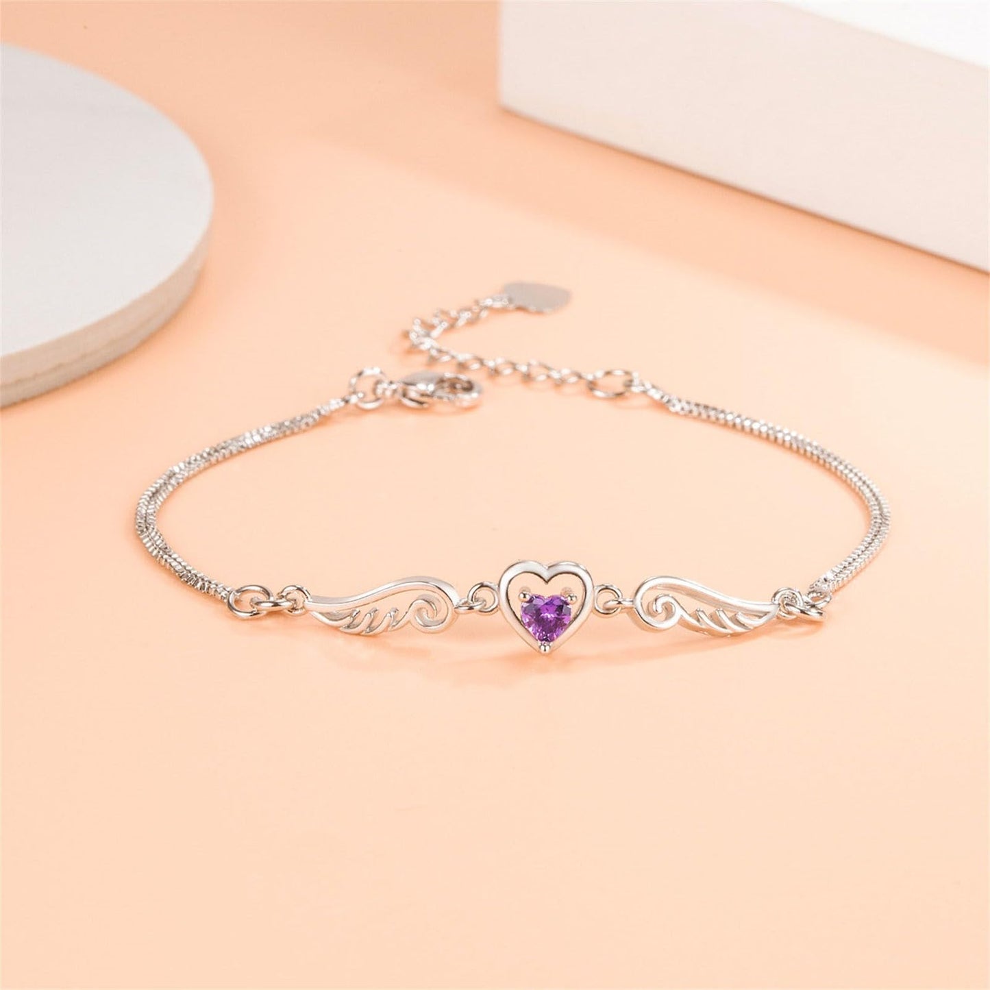 HoD | Special 925 Sterling Silver Bracelet Simple Adjustable Bangle Love Heart Bracelets for Womens Girls Cubic Zirconia Birthstone