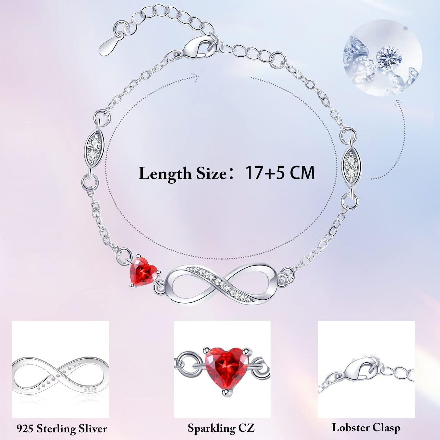 HoD | Special Valentines Day Gifts Bracelets for Women Sterling Silver Infinity Heart Bracelet Charms Bracelet Trendy Dainty Gift for Womens Wife Bride Sister Friend Valentines Day Gifts for Her