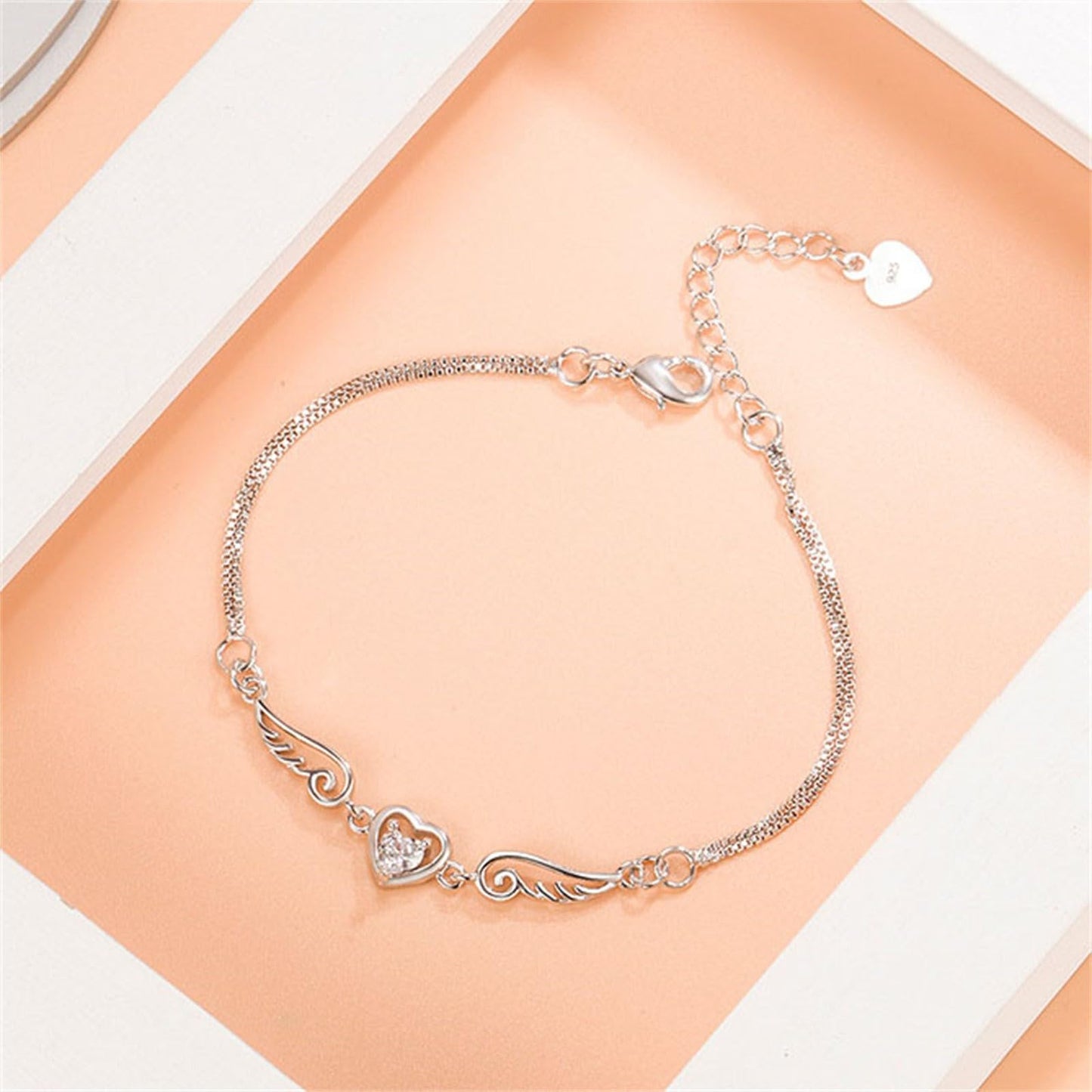 HoD | Special 925 Sterling Silver Bracelet Simple Adjustable Bangle Love Heart Bracelets for Womens Girls Cubic Zirconia Birthstone